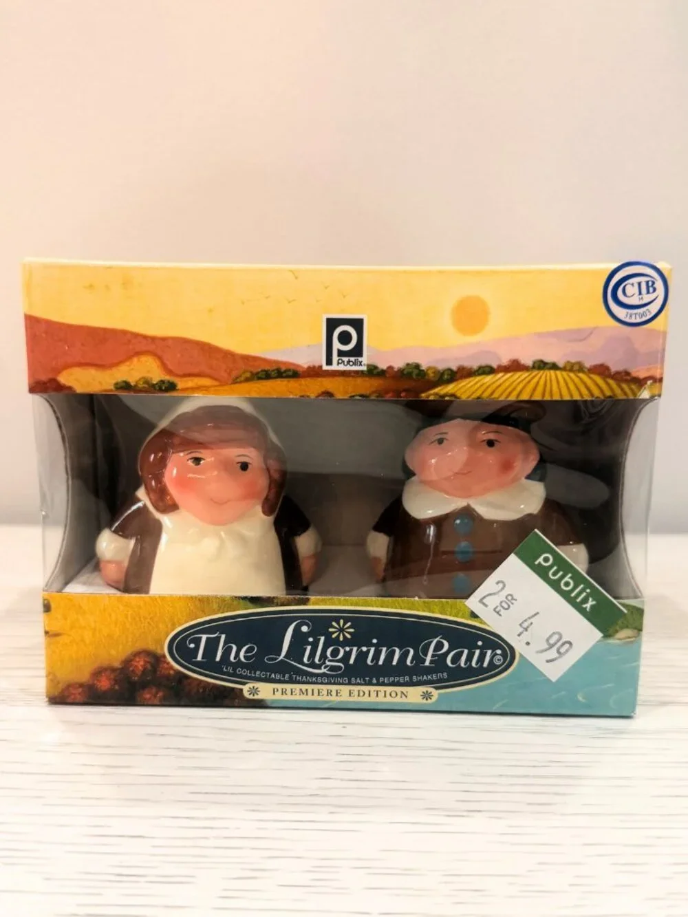 Vintage Publix Pilgrim Salt & Pepper Shakers Lot Thanksgiving Lilgram 2002 2004